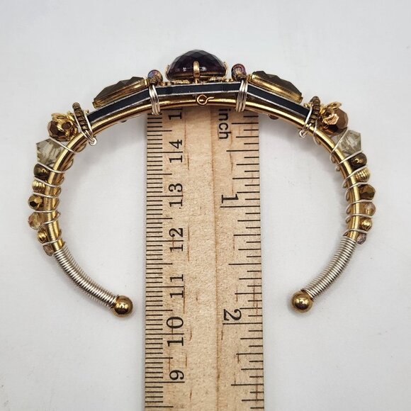 Liz Tech 2013 Camphor & Faceted Purple Glass Earthtones Cuff Bracelet Adjustable - Picture 7 of 12